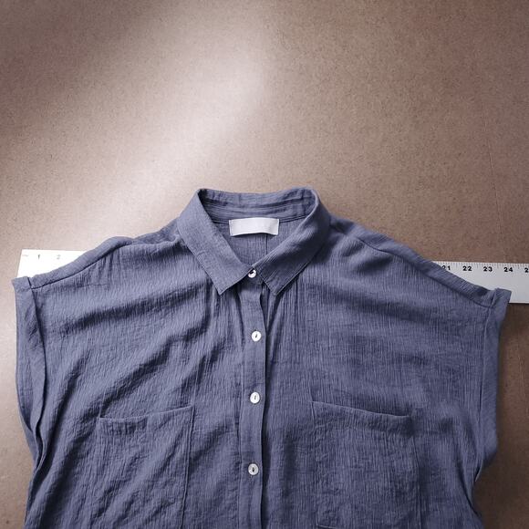 Nyland Shirt Tunic Dress Sz L Blue Crinkle Button Up Collared Sleeveless Casual - Picture 7 of 11